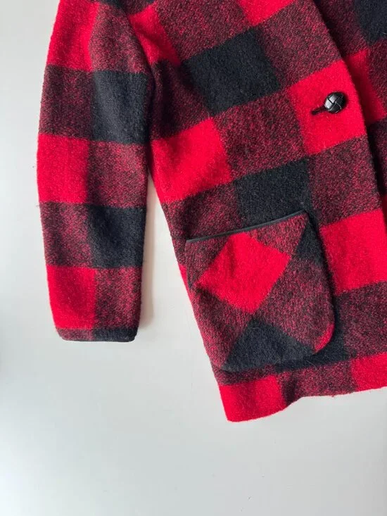 Aritzia WILFRED FREE Off Duty Red Black Check Wool Blend Cocoon Coat, Size S - Picture 8 of 16